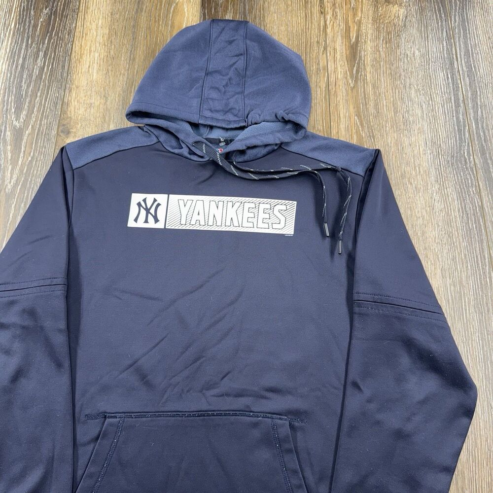 New York Yankees Hoodie Mens L Blue Sweatshirt MLB Baseball Team Logo Sweater